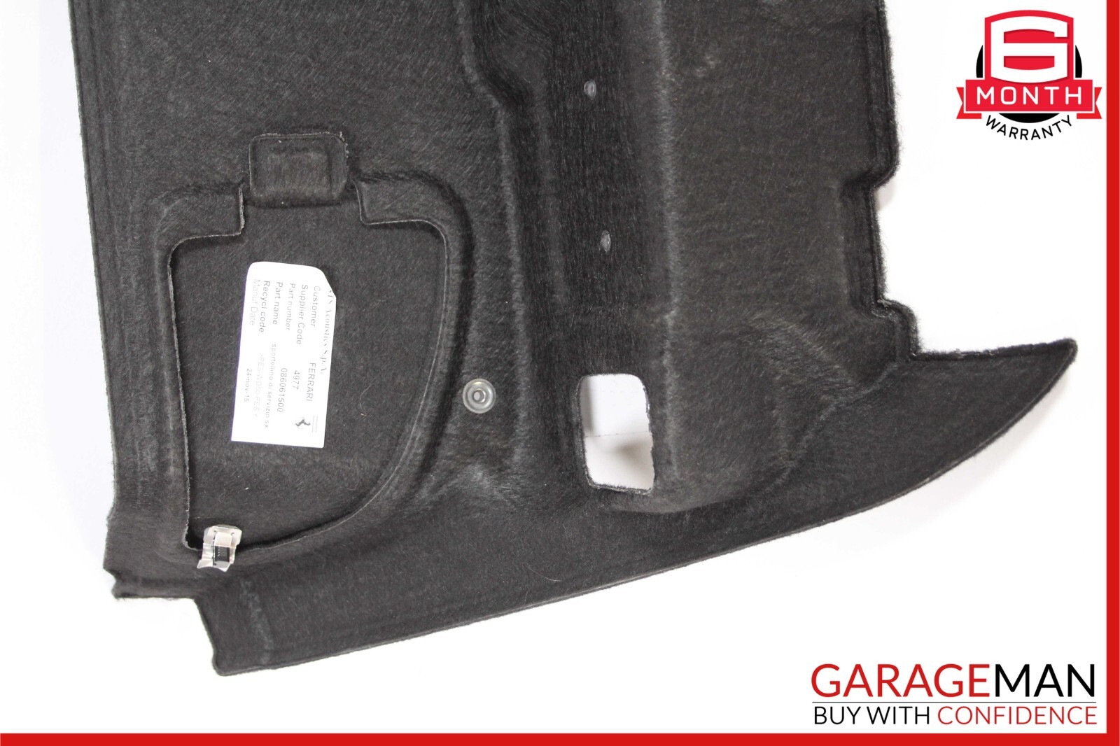 15-18 Ferrari California Right Passenger Side Trunk Carpet Side Panel Cover