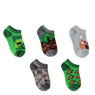 5 Pair Boys Minecraft Socks, Small. Shoe Size 4.5 - 8-5. Ships First Class.