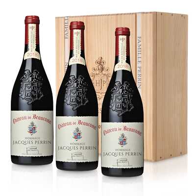 2018 Hommage Jacques Perrin Châteauneuf-du-Pape 3 Fl. 0,75L Rotwein in Holzkiste