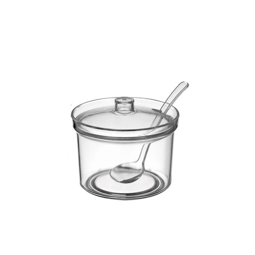 With Spoon And Lid Acrylic Sugar Bowl Visible Anti-Fall Seasoning Jar Container - Picture 10 of 11