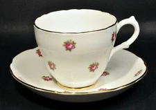 Vintage Marlborough Bone China Tea Cup & Saucer England Repeating Roses Pattern