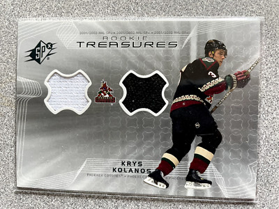 2001-02 SPx Krys Kolanos Rookie Treasures Dual Jersey Card #RT-KK Coyotes