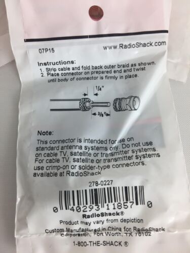RadioShack Twist-On RG-59 F Connector 278-0227 (Pack of 6) - Picture 2 of 2