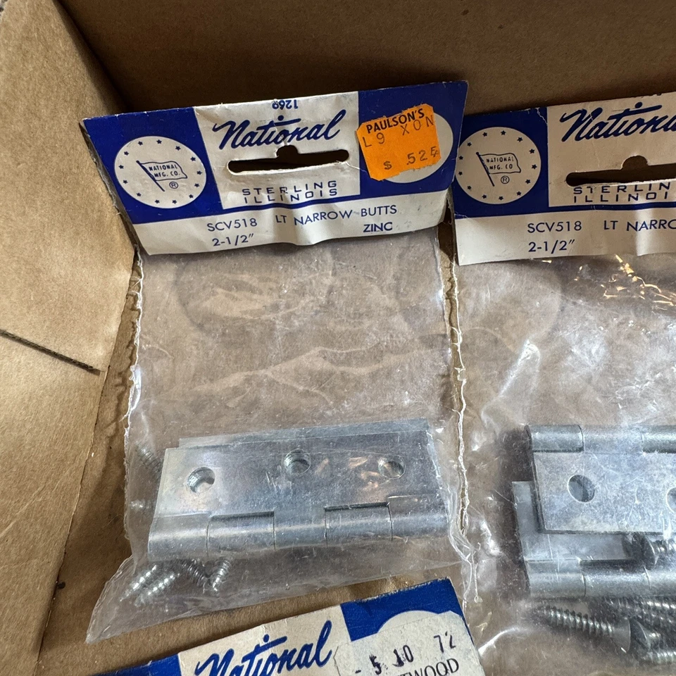 Lote de 26 (13 pares) Bisagras de Gabinete National Mfg Surtido Latón Zinc Hecho en EE. UU. Foto 2 de 4