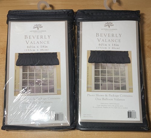 2 Victoria Classics Beverly Valance Black Balloon Valance 60 x 18 - Picture 1 of 6