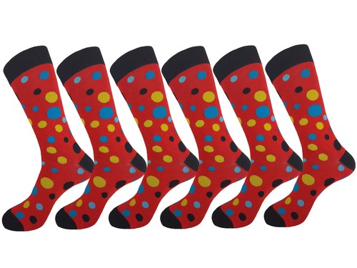 1-6-12 Pk Men's Dress Socks RED BLACK Polka Dot Cotton Wedding Socks 10-13 - Picture 8 of 11