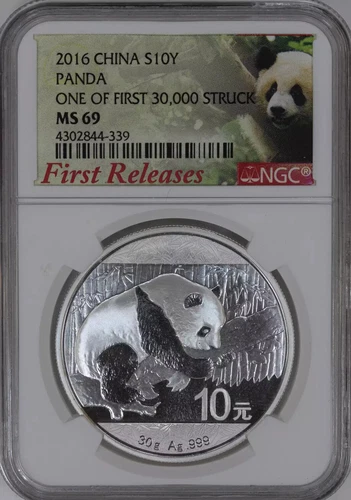 2016 CHINA, PEOPLE'S REPUBLIC Silver 10 YUAN NGC MS-69 PANDA ONE OF FIRST 30,000
