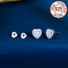 Women Bridal Cubic Zirconia Heart Stud Earrings Sterling Silver Wedding Jewelry