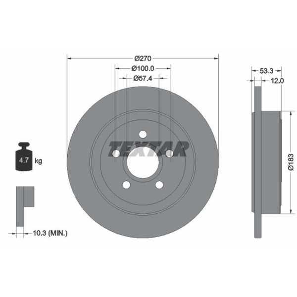Textar 2X Bremsscheibe Hinten Ø270 Mm Voll Beschichtet FüR Chrysler PT Cruiser-image