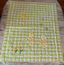 Vtg Baby Crib Quilt Applique Sun Bonnet Sue Flowers Butterflies Signed 34.5x42