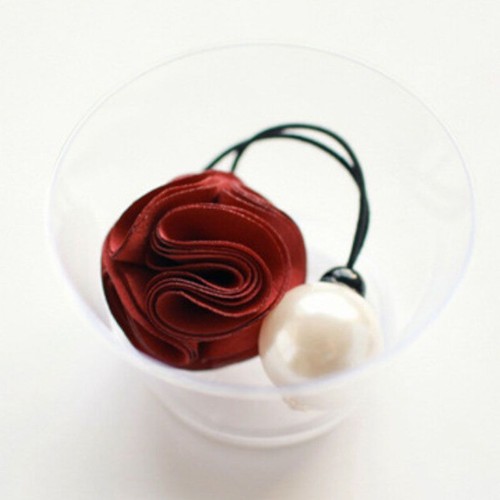 Simulated Pearl Hair Ties -Rose Flower Ponytail Holder Women Hair Accessory 2pcs - Picture 14 of 16