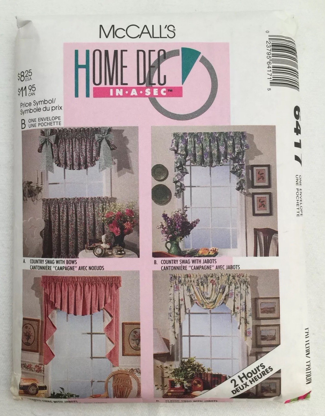 3 Vintage 1990's Pattern Window Treatments Butterick Jabot Swag Cafe