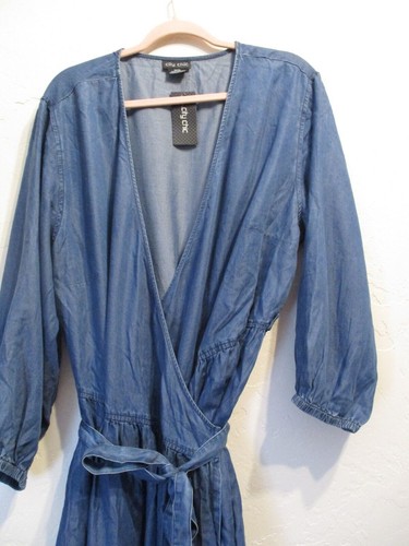 Abito donna City Chic taglia M/18 schiena nuda manica lunga chambray denim avvolgente spiaggia - Foto 4 di 10