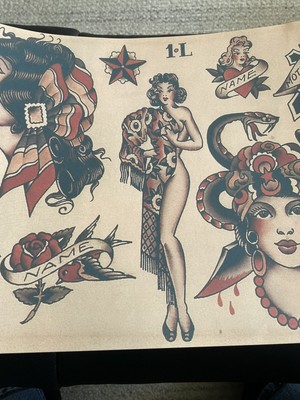 1L Designed By Sailor Jerry Tattoo flash art sheet (lot #179