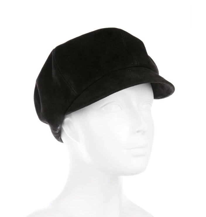 Casquette béret cuir Christian Dior daim noir newsboy 58
