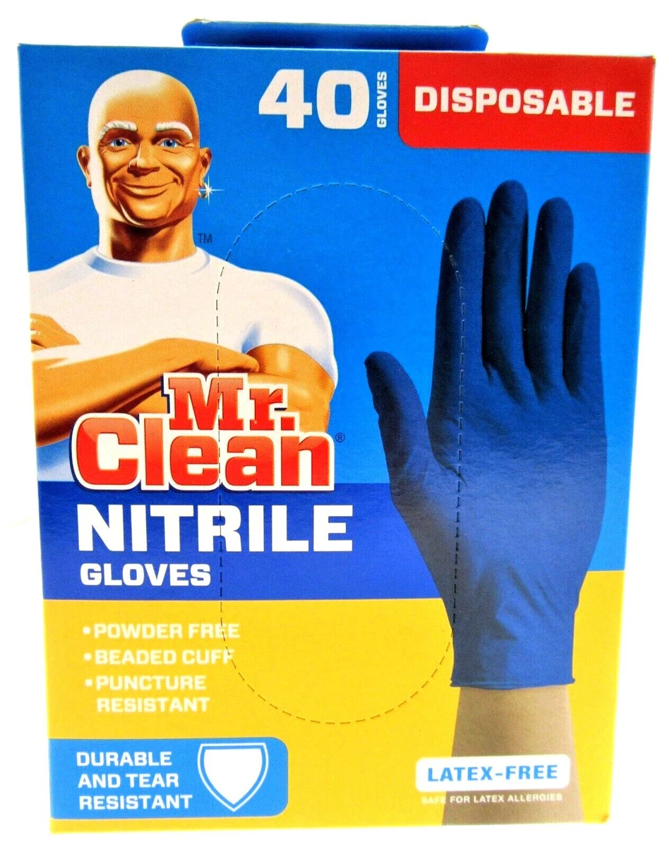 Mr. Clean Nitrile Gloves 40ct Latex Powder Free Beaded Cuff Puncture Resistant