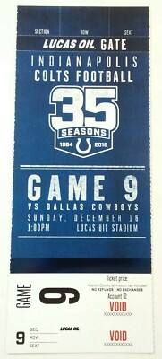 2018 Indianapolis Colts Dallas Cowboys NFL Football Full Void Ticket Stub