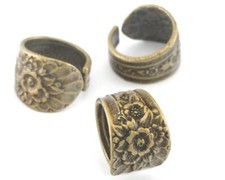 Spoon Ring Flower Patterned Adjustable Ring Antique Bronze Plated Brass 7US 759