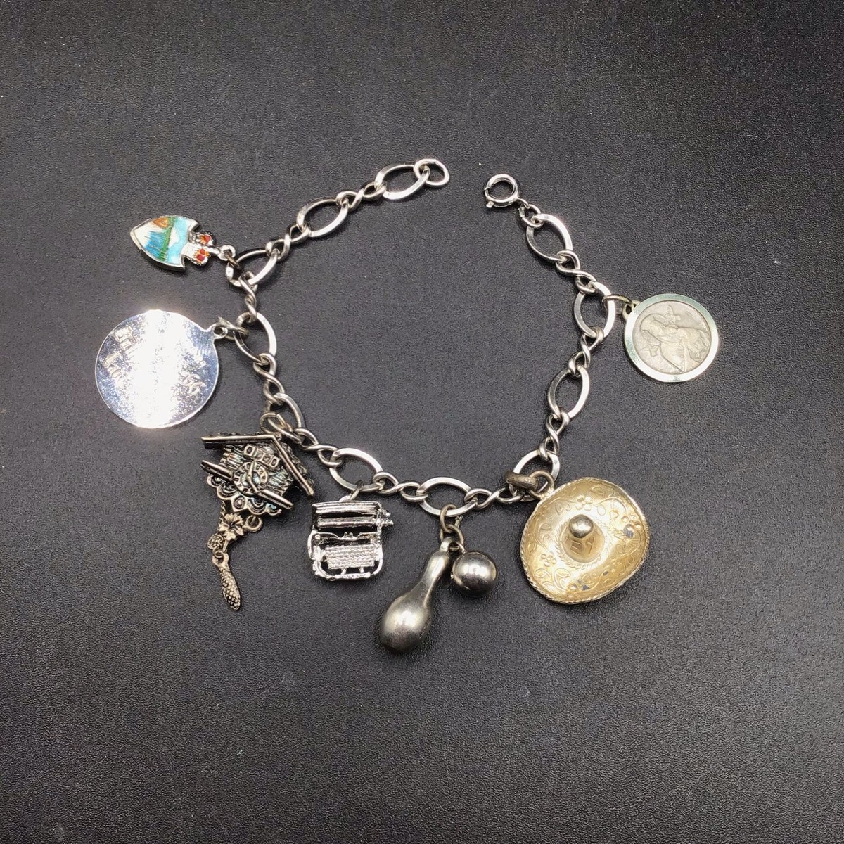 Sterling Silver Charm Bracelet Vintage 70s Jewelry Bowling Sterling Silver Charm Bracelet Vintage 70s Jewelry Bowling