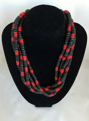 Collier Court Multi-Rangs En Os Teinté - Style Ethnique Afrique De L'Est Années 1970