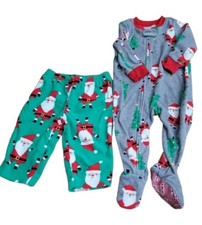Boys Carter  s Fleece Footed Pajamas  Pants 12 Months Santa Holiday Lot of 2