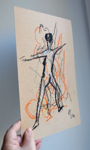 Abstrakte Aktzeichnung - Mehrfarbige Gestenfigur Kunst auf Papier - Bild 4 von 4