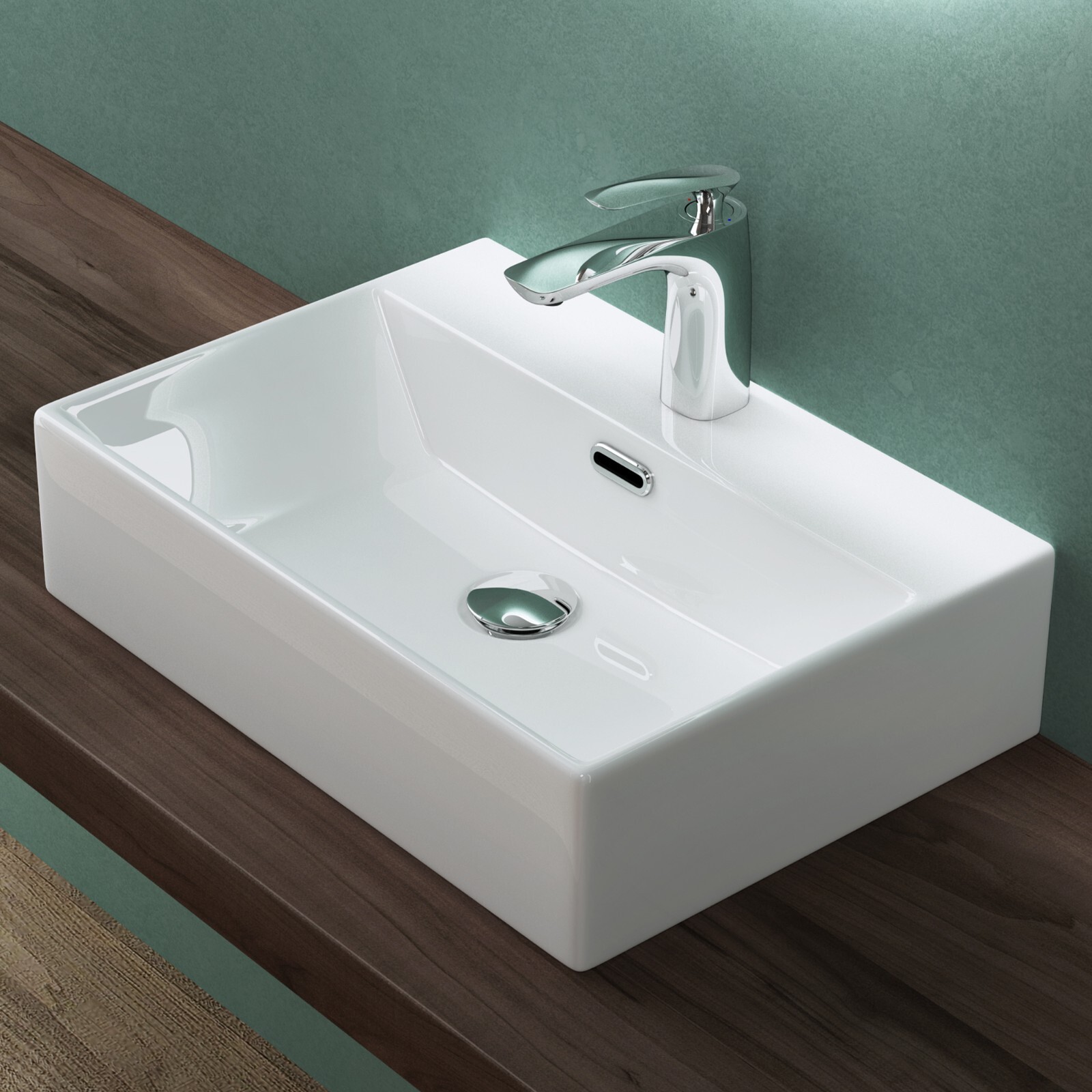 Bathroom Sink Countertop Wash Basin Ceramic Wall Mounted Rectangle Sink