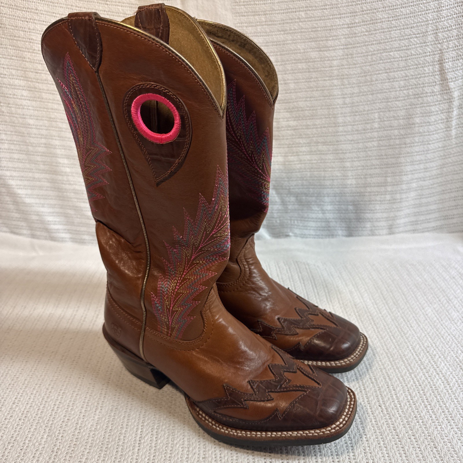 Ariat Round Up Ryder Western Boots Women’s Size 7B Brown Peacock Embroidered