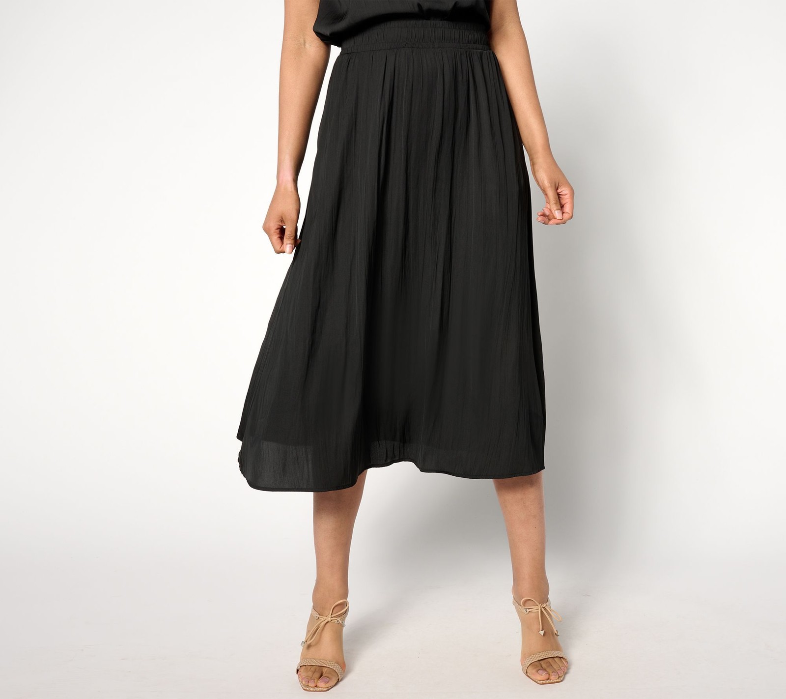 Isaac Mizrahi Live! Women's Skirt Sz 1XT Tall Crinkle Satin Pull-On Black