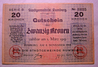 206) ČESKOSLOVENSKO RUMBURG / RUMBURK ★★★ 20 Kronen 8. Nov. 1918 ★★★