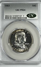 1951 Franklin Half : CAC PR64
