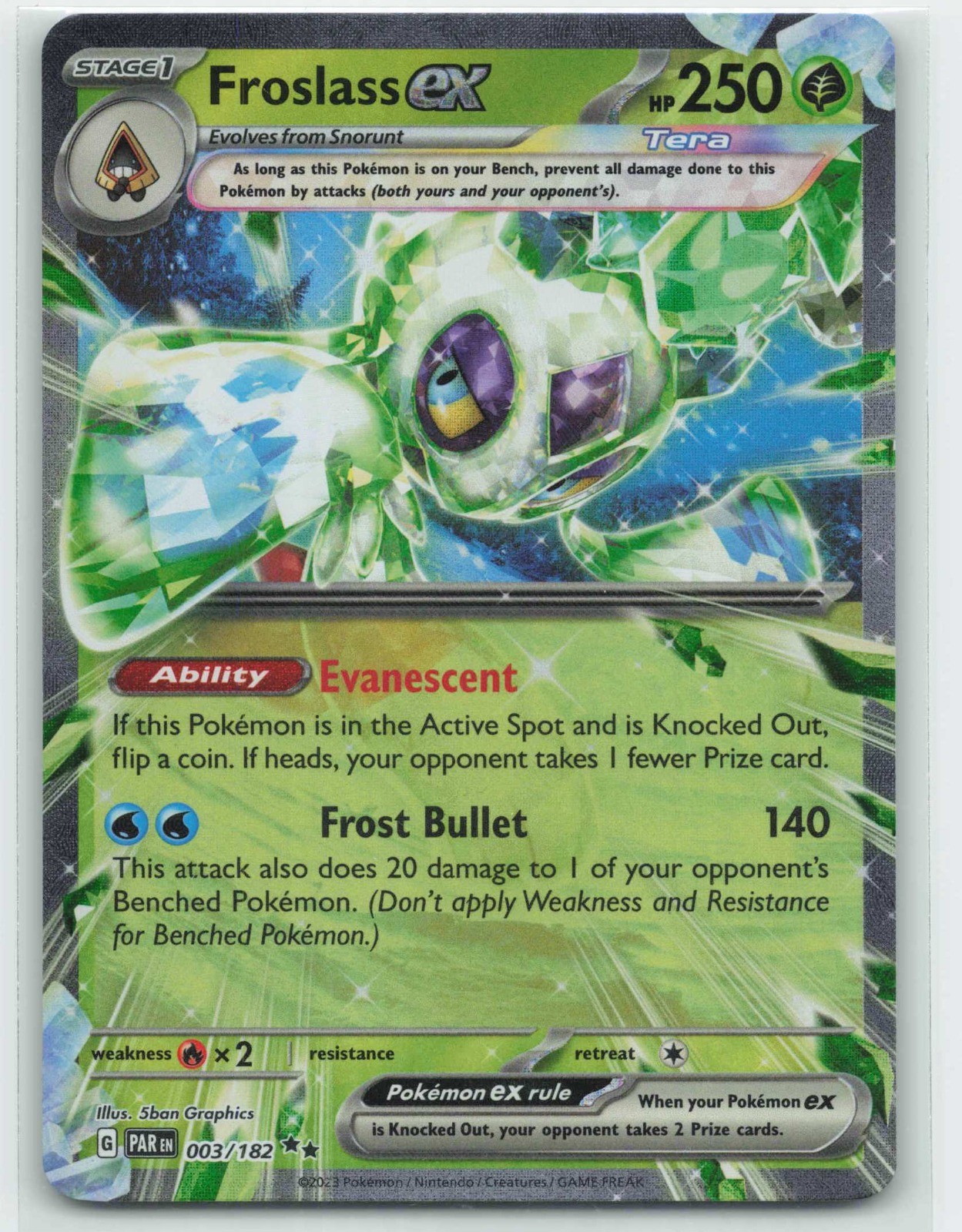 2023 Pokemon, Paradox Rift, #3/182 Froslass ex, Holo Double Rare NM