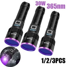 1/2/3X 30W 365nm UV Flashlight Rechargeable UV Black Light LED USB Charging