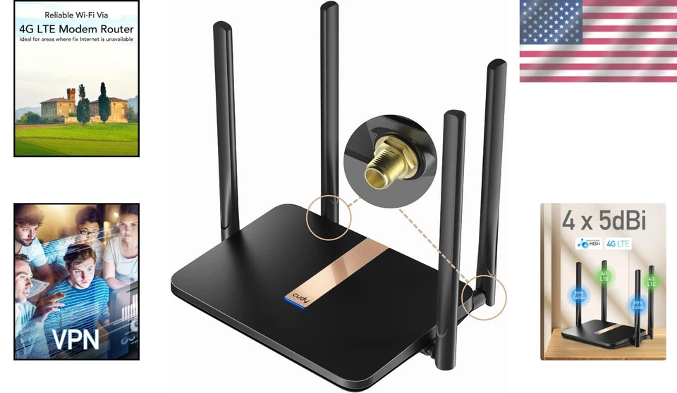 AC1200 4G LTE Modem Router: Dual-Band WiFi, Detachable Antennas, VPN Support - Image 2 of 4