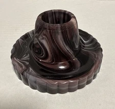 Vintage Threaded Glass Cigarette / Match Holder & Striker Purple Slag Glass