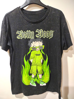 Betty Boop Graphic Tee Neon Green Black Hip Hop Street Scene Goth Women's Large