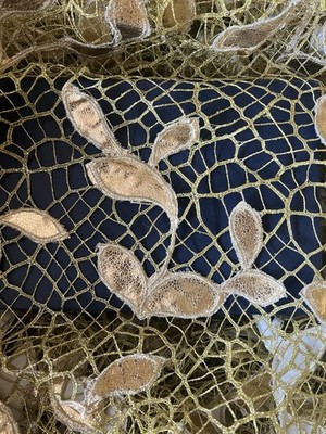 Bulk Metallic Gold Mesh Net Fabric w/ Leaf design -Wedding Table-See Description