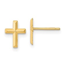14k Yellow Gold Polished 3D Cross Post Stud Earrings L-8.8 mm W-6.8 mm