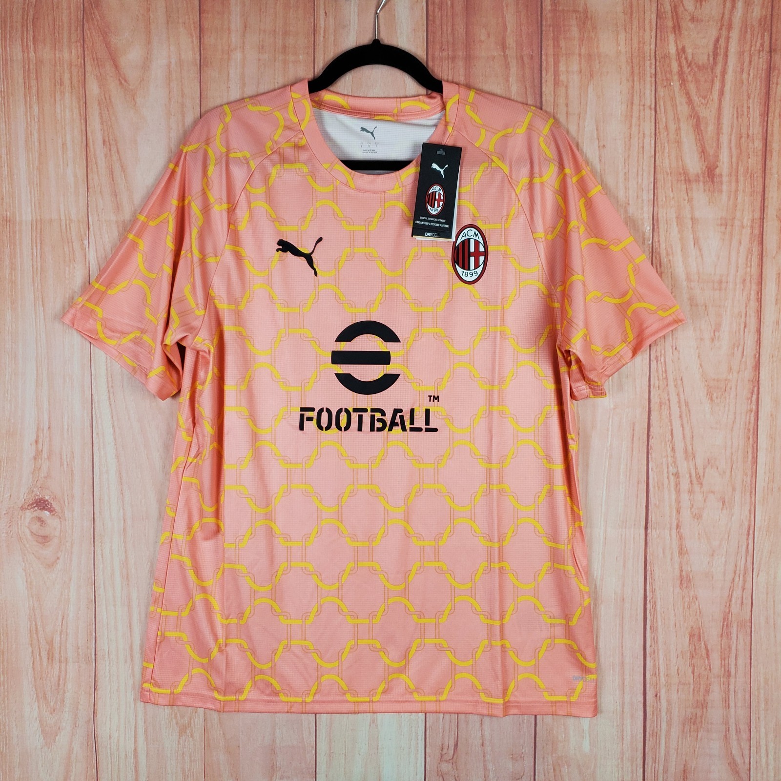 Camiseta Puma AC Milan Para Hombre Grande Rosa Amarillo Poliéster Cuello Redondo Manga Corta