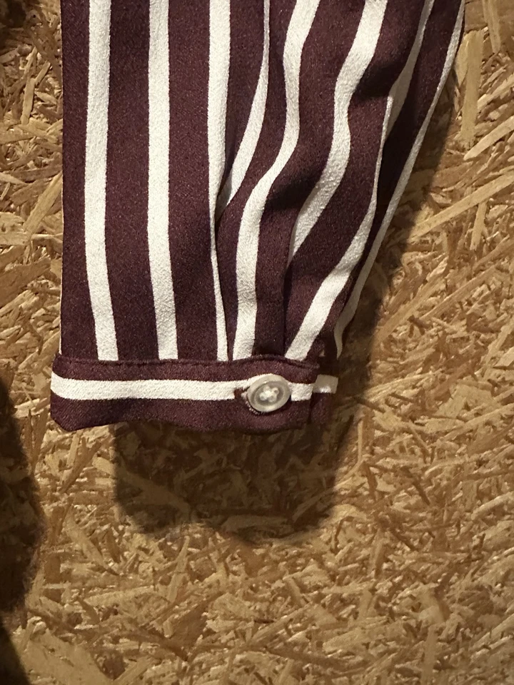 Vestido envolvente Banana Republic para mujer Borgoña a rayas manga larga talla 8 Foto 4 de 4