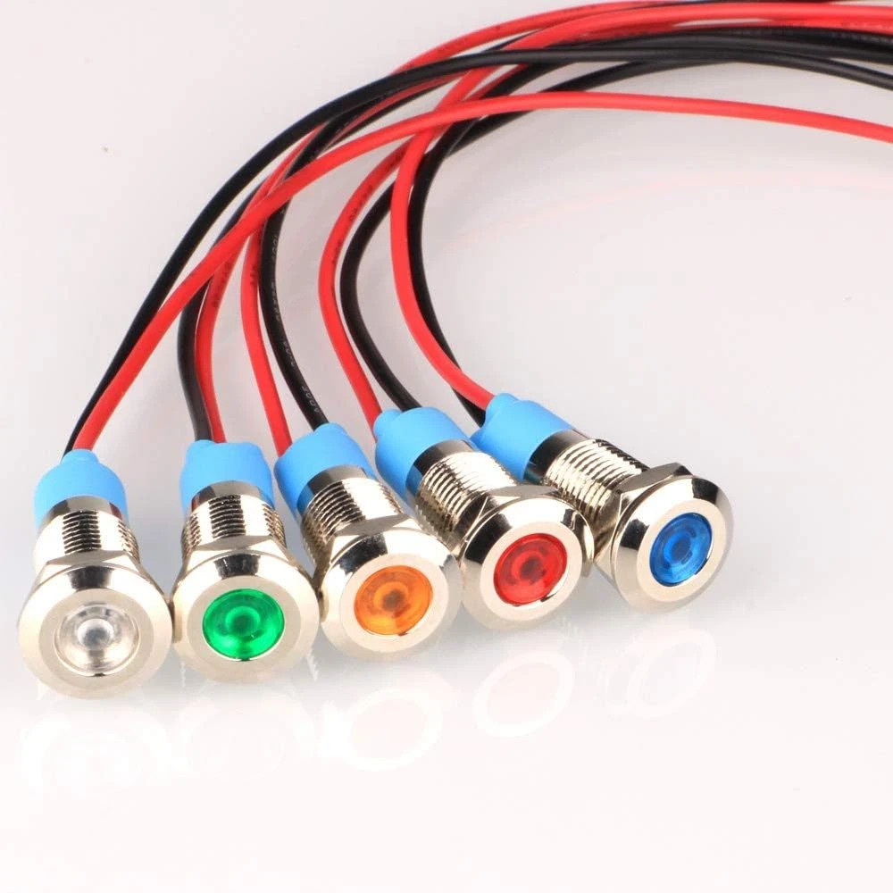 5Pcs 8mm 110V-220VAC LED Metal Indicator Light Waterproof Signal Lamp (Green/Ora