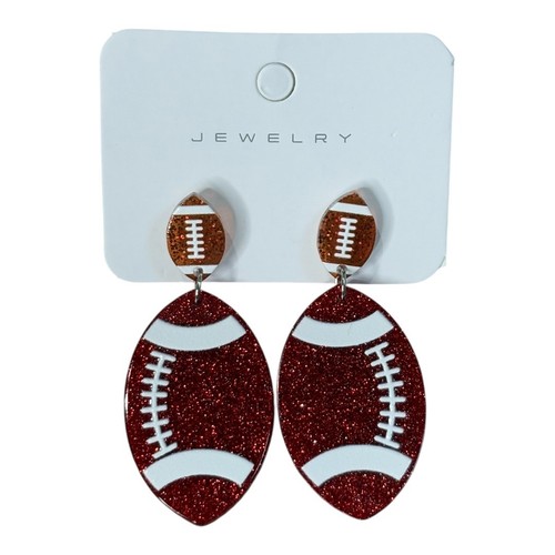 Football Earrings Dangle Drop Earrings Game Day Sparkle Glitter Jewelry New - Picture 2 of 5