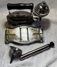 Vintage Gas Powered Sad Iron THE DIAMOND IRON, With Trivet, Pump & Funnel Akron