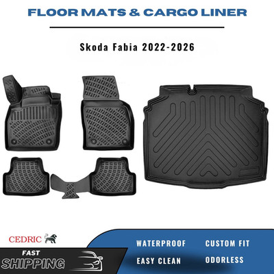 Car Floor Mats & LOWER Cargo Liner for Skoda Fabia 2022-2026 3D TPE FULL Set