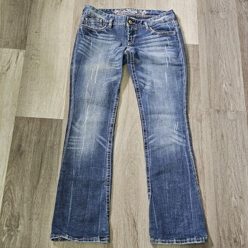 Express Jeans Damen 8 Zelda Barely Boot Distressed Jeans Ziernaht 33x32