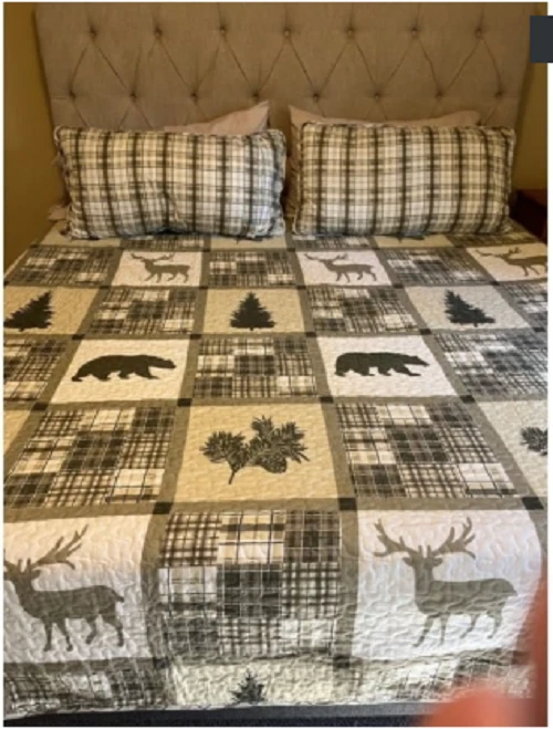 King Quilt Set Rustic Lodge Cabin RV Camping Farm Country Forestry Wildlife 3Pc - Image 4 of 4