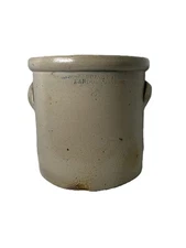 19th Century Salt Glazed  Bangor Stoneware Co. ME. Crock 2 Glaoon W/ Handles