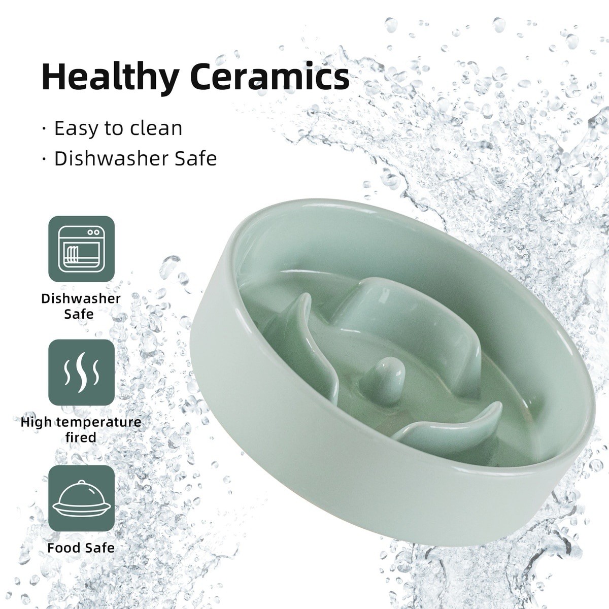 Ceramic Dog Bowl Slow Feeder for Small Dog, 6.5 In Anti Slip Heavy Duty Ceramic