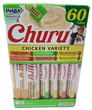INABA Churu Cat Treats Lickable Squeezable Creamy Purée Chicken Variety,60 Tubes