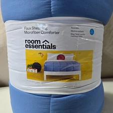 Faux Shearling Microfiber Reversible Comforter - BLUE - Full/Queen NEW